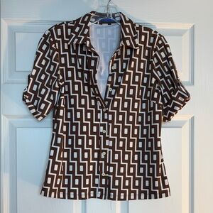 J. McLaughlin Chocolate and Ivory Patterned Button Down Shirt